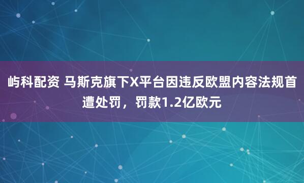 屿科配资 马斯克旗下X平台因违反欧盟内容法规首遭处罚，罚款1.2亿欧元